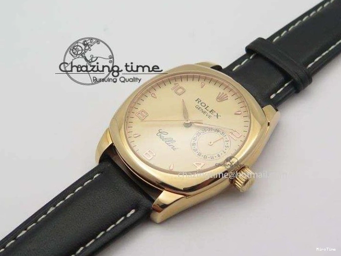 MiroTime 0103 EyeCatching Cellini Date RG Rose Gold Dial Numeral Markers On Black Leather Strap A 3884